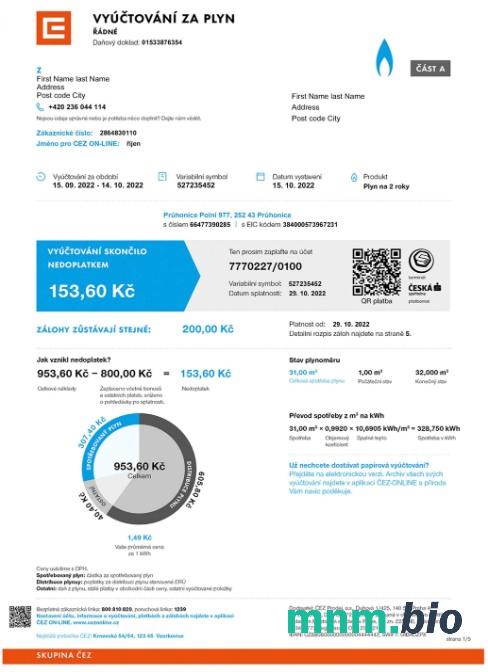 Czech Vyuctovani Za Plyn rachunek za media